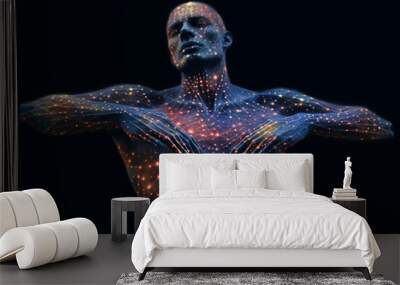  person's body composed of constellations, highlighting the notion that we are made of stars and connected to the celestial fabric of the universe.  Generative AI technology. Wall mural