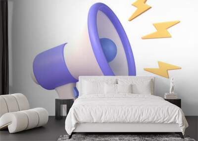 3d megaphone with lightning icon in cartoon style. advertisement. business marketing concept. business advertising. 3d rendering Wall mural