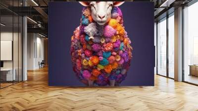 A conceptual image of a Sheep made from unconventional materials, such as flowers or feathers, challenging the perception of Sheep as solely utilitarian objects.  Generative AI technology. Wall mural