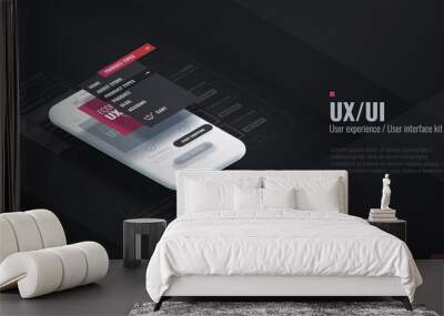 a conceptual mobile phone with a disassembled interface. user experience, user interface in e-commer Wall mural