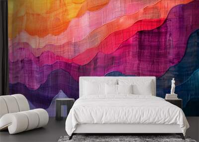 A conceptual piece with sharp, jagged lines dividing the canvas, gradually getting painted over by smooth waves of colorful gradients, symbolizing the healing of divided communities, Wall mural