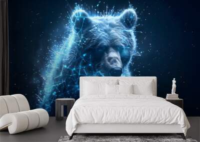 A cute bear made of glowing particles in the style of digital art Wall mural