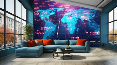 A digital world map with global stock market data on the screen  Wall mural