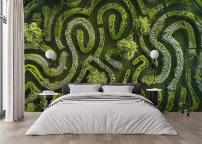 a labyrinth of bushes and trees that creates a pattern in the landscape. Wall mural