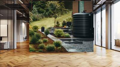 A rainwater harvesting system with a water tank and filtration unit. ai generative Wall mural