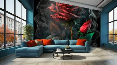 A red rose surrounded by smoke. Generative AI Wall mural