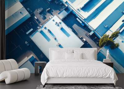 A seamless white PVC flat roof of a factory, viewed from above on a summer day. Wall mural