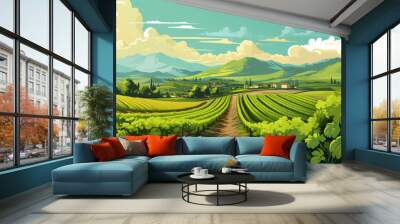 agriculture background with vineyard field. ai generative Wall mural