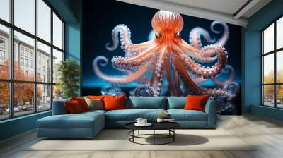 An imaginative artwork showcasing a cubic octopus, its tentacles and fluid motion transformed into a captivating display of geometric precision. Wall mural