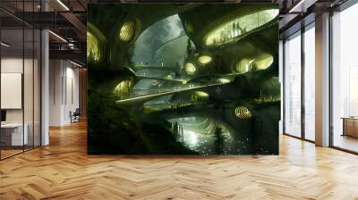 An underground eco-city utilizing geothermal energy and bioluminescent lighting  Wall mural