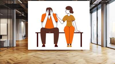 An upset man is comforted by a woman. Vector illustration of psychological help. Wall mural