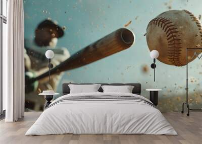 Batter hitting baseball ball with bat Wall mural