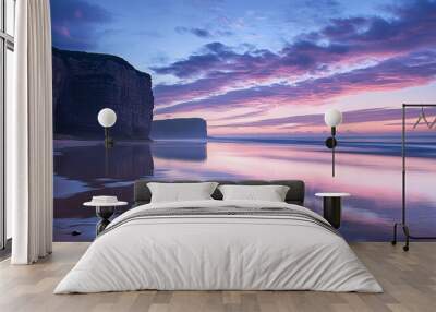 Beach at dawn: Tranquil beach scene at dawn, capturing the peacefulness and beauty of early morning light Wall mural