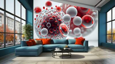 beautiful abstract illustration of human red and white blood cells isolated on white background, concept for medical health care. Generative AI technology. Wall mural