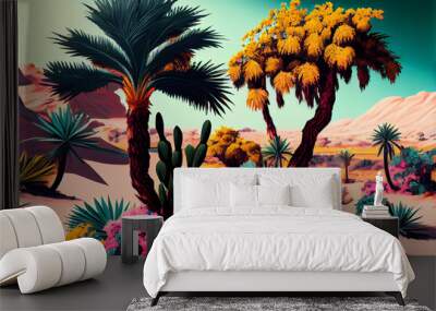 Beautiful abstract landscape cactus and plant concept, contemporary colors and mood social background Generative AI technology Wall mural