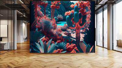 Beautiful abstract landscape cactus and plant concept, contemporary colors and mood social background Generative AI technology Wall mural