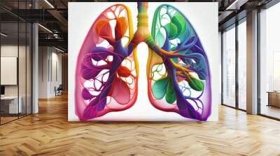 Beautiful abstract lungs made from smooth elegant transparent fabric on white background 3d pink and peach colors. Generative AI technology.
 Wall mural