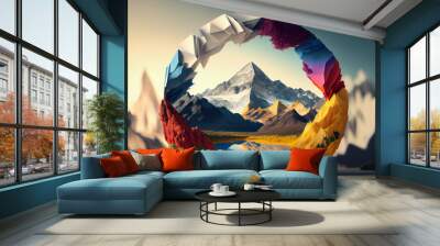 Beautiful abstract surreal geometric landscape mountain collage concept, contemporary and mood social background.	 Wall mural