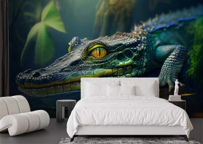 Beautiful photo crocodile, natural background. Generative AI technology.
 Wall mural