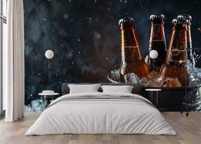 beer bottles in an ice bucket Wall mural