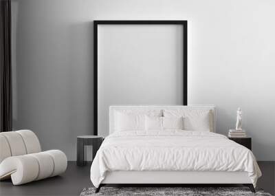 blank frame on white wall mock up, vertical black poster frame on wall,  picture frame isolated on a wall, mock up for picture or photo frame,  empty frame on bright wall, 3d render Wall mural