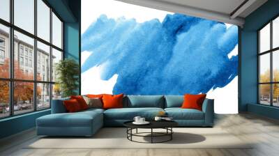 Abstract blue watercolor shape. Watercolor hand drawn stain isolated on white Wall mural