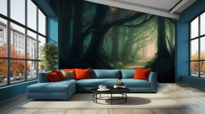 Dark fantasy fairy forest. AI Wall mural