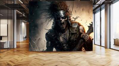 Heavy metal fantasy guitar player. AI Wall mural