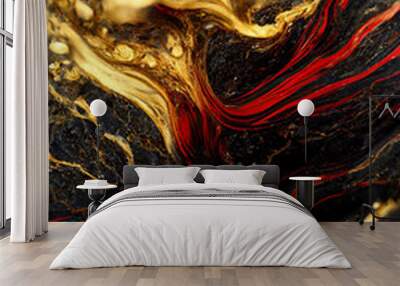 Luxury abstract fluid art paint background. Beautiful modern 3d wallpaper. Red and black marble texture.  Wall mural