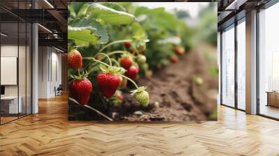 Ripe strawberries growing. AI Wall mural