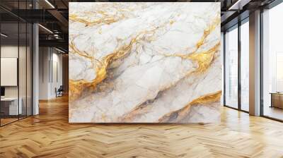 White and gold marble texture. Luxury abstract fluid art paint background. AI Wall mural