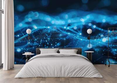 Blue Science Background. Digital Flow of Connected Points and Lines in Futuristic Global Network Wall mural