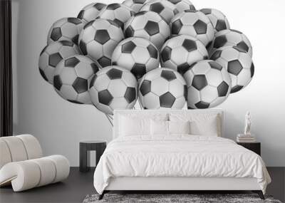 Bunch balloons in a form soccer balls with white and black segment. Big football feast, holiday. Wall mural