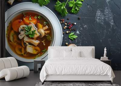 Chicken soup with mushrooms Wall mural