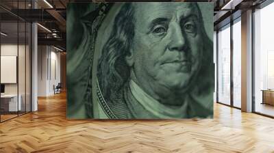 Close up Franklin's face  on a one hundred dollar. American, US Dollars Cash Money background. Wall mural