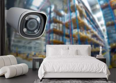 closed circuit camera Multi-angle CCTV system against the background of a modern warehouse complex. The concept of protection of goods. Wall mural