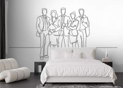 Continuous line drawing of business people group. Template for your design works. Vector illustration. Wall mural