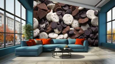 Dark and white chocolate chips texture  background. ai generative Wall mural