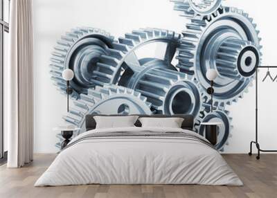 Cog gears mechanism concept. 3d Wall mural