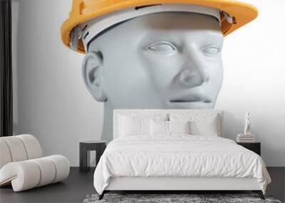 Dummy in yellow hard hat isolated on white background. 3D Wall mural