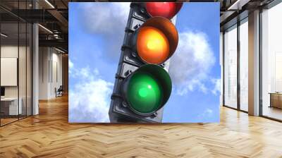 Traffic lights on crossroads, sky background 3d Wall mural