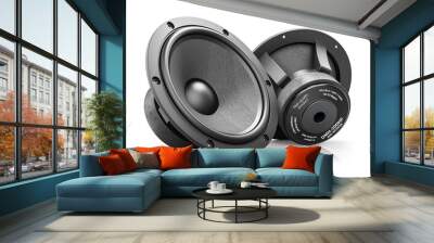 Two black HI-Fi loudspeakers isolated on white background Wall mural