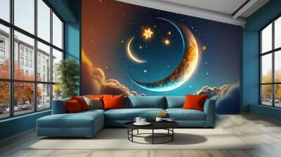 Design illustration of waxing crescent moon that will usher in holy month of ramadan AI generated Wall mural