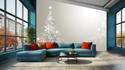 Abstract Christmas tree from snowflakes on grey background Wall mural