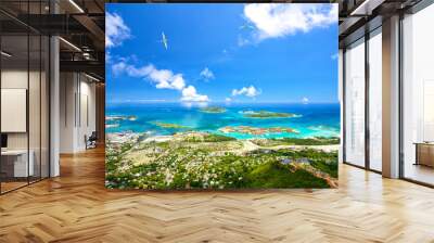 Aerial view of Mahe coastline, Seychelles Wall mural