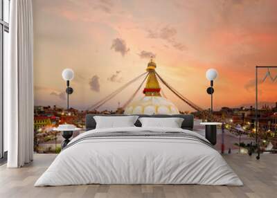 Boudhanath Stupa at sunset in Kathmandu, Nepal Wall mural