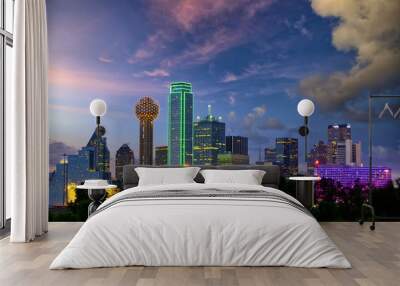 Dallas City skyline at dusk, Texas, USA Wall mural