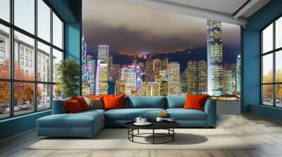 hong kong skyline at mist over victoria harbor Wall mural