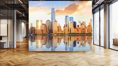 New York City financial district panorama over Hudson River Wall mural