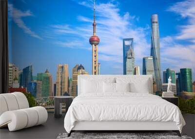 Shanghai skyline with historical Waibaidu bridge, China Wall mural